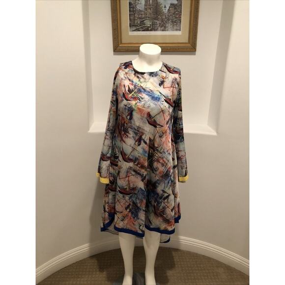 Aftican Design Trish O. Couture High-Low Long  Bell Sleeve Marine Print Dress - Picture 14 of 14